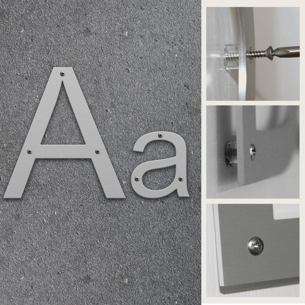 Fasadbokstav A i aluminium med skruvhål