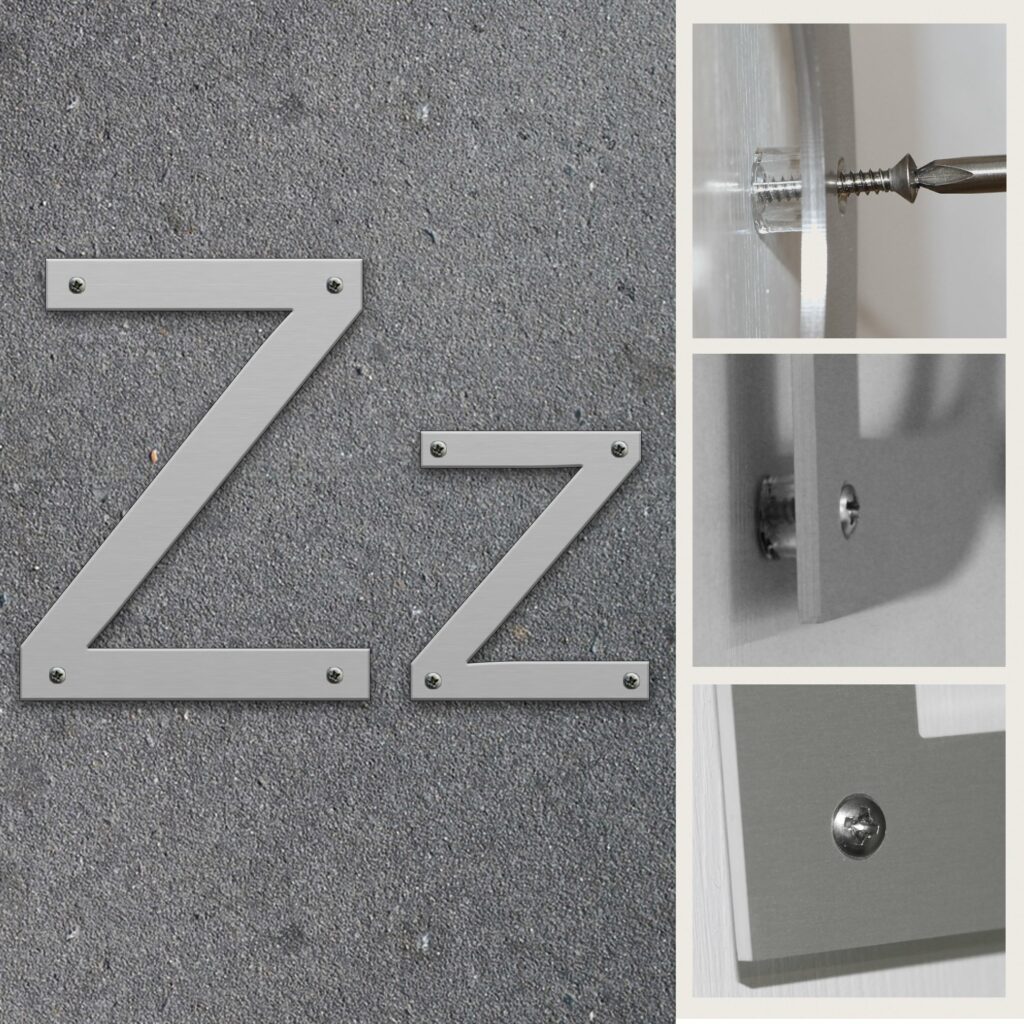 Fasadbokstav Z i Aluminium med skruvhål