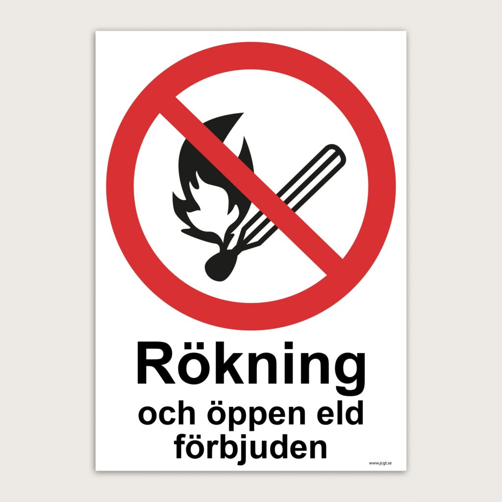 Förbjudsskylt Rökning och öppen eld