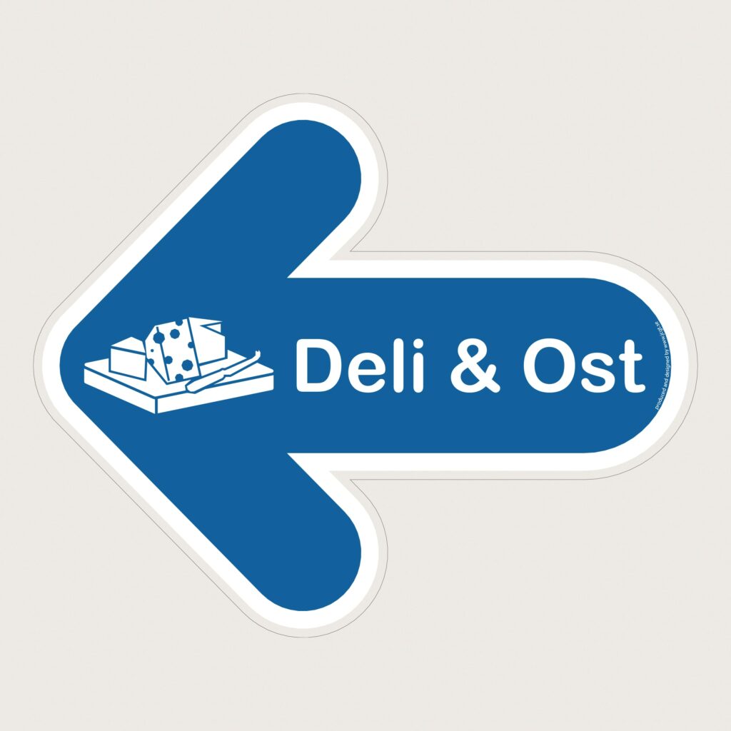 Golvpil blå Deli & Ost vänster