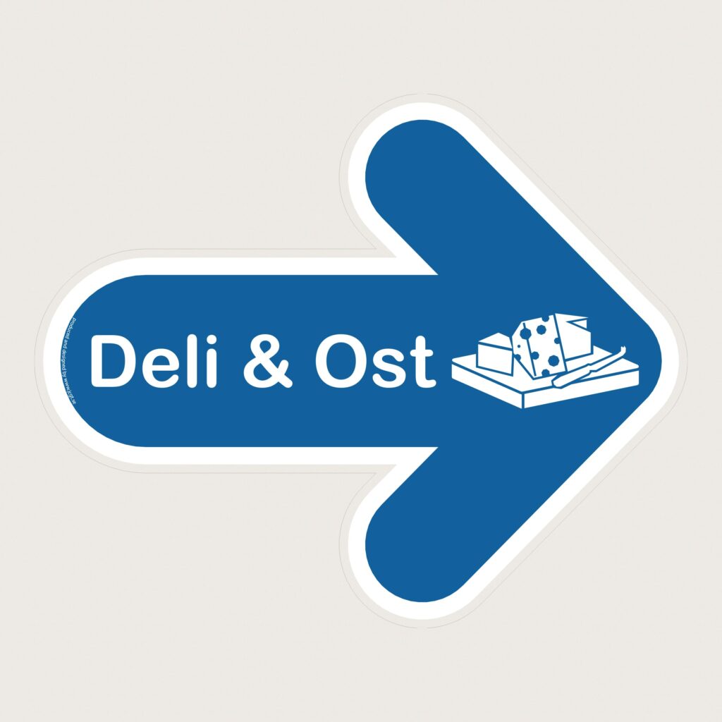 Golvpil blå Deli & Ost höger