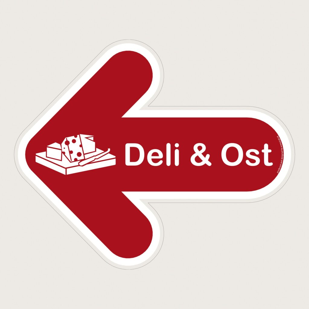 Golvpil röd Deli & Ost vänster