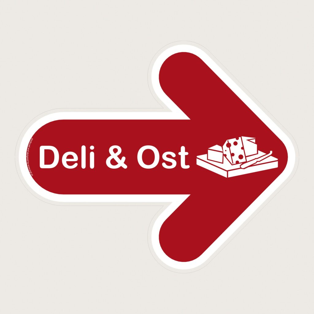 Golvpil röd Deli & Ost höger