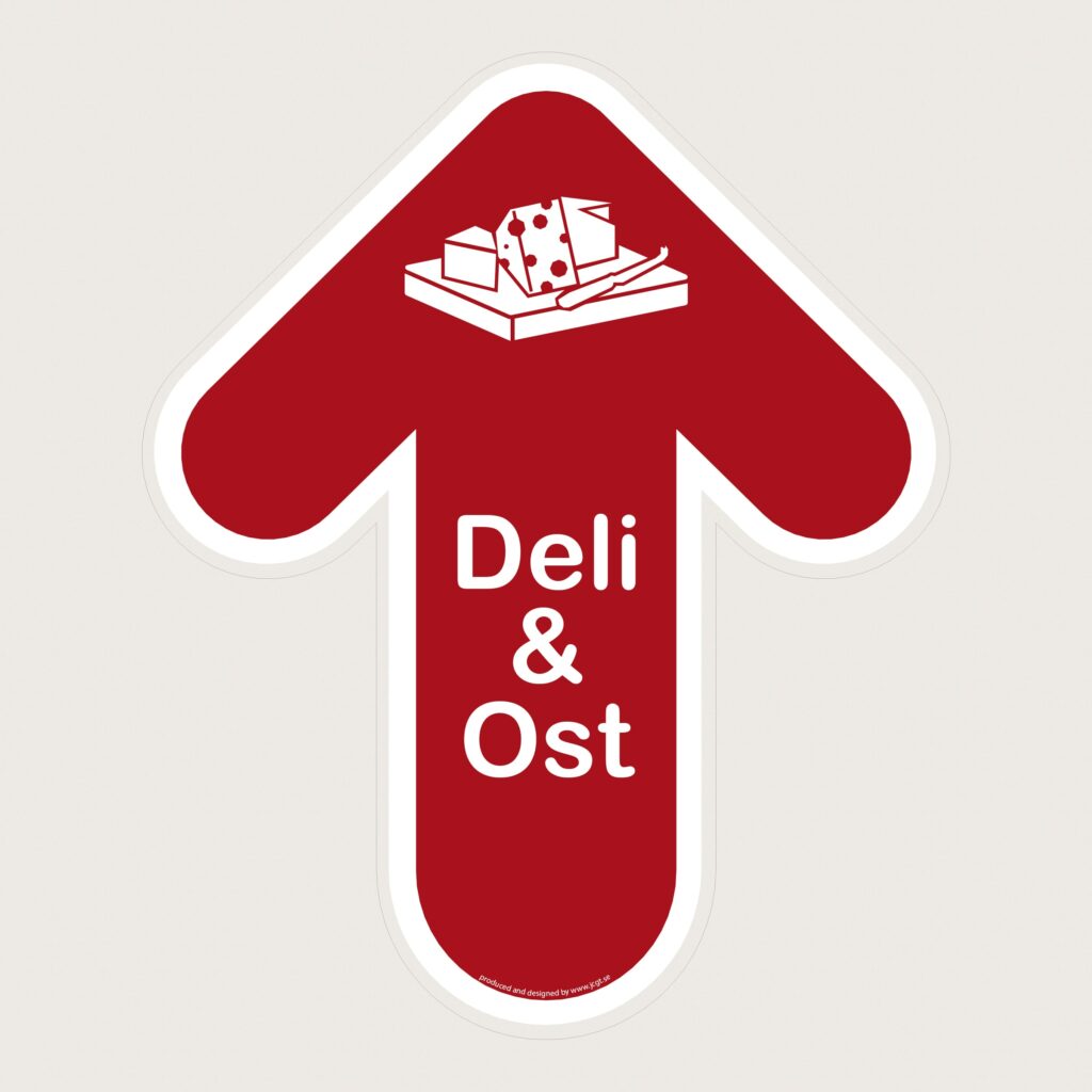 Golvpil röd Deli & Ost lodrät