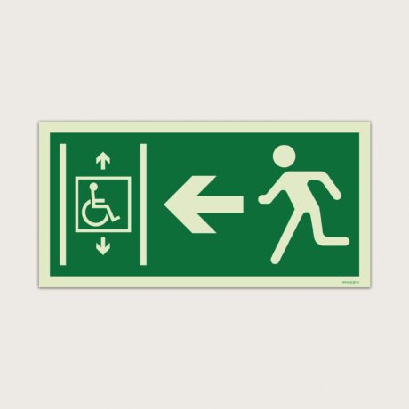 Utrymningsskylt Hiss för funktionshindrade till vänster