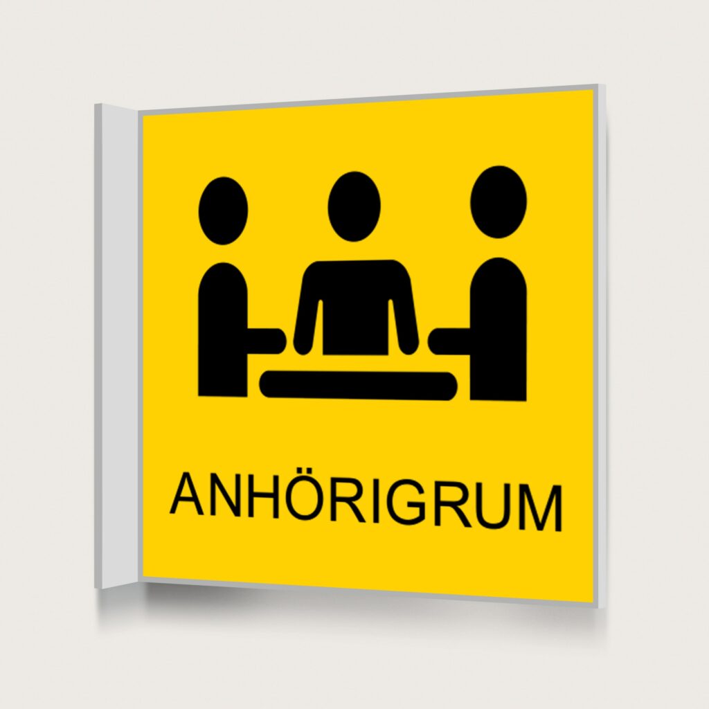 Flaggskylt Anhörigrum Gul 150 x 150 mm