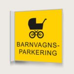 Flaggskylt Barnvagnsparkering Gul 150 x 150 mm