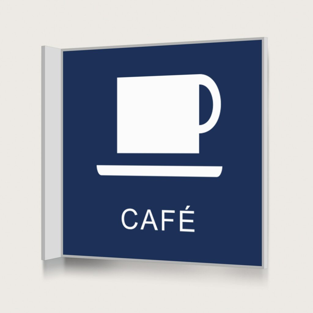 Flaggskylt Café Mörkblå 150 x 150 mm