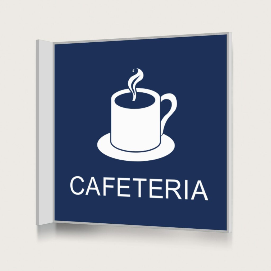 Flaggskylt Cafeteria Mörkblå 150 x 150 mm