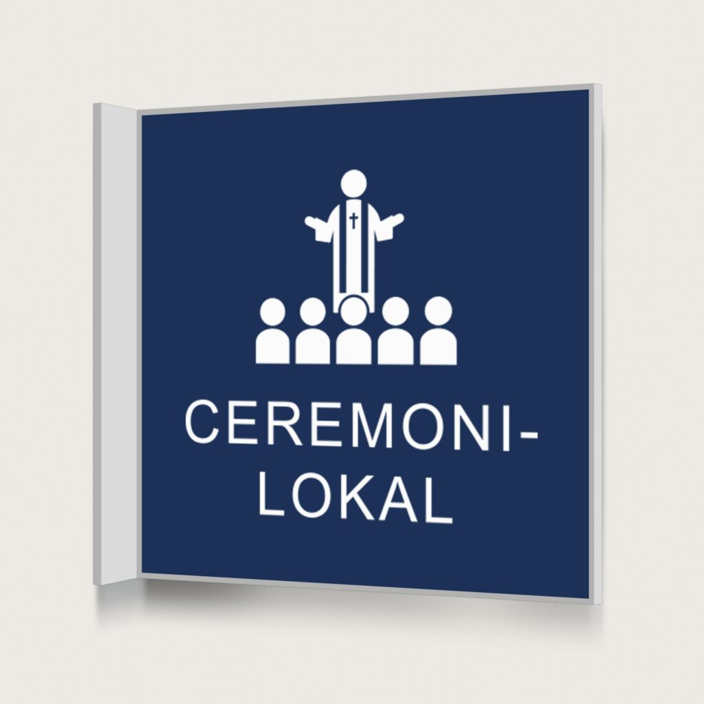 Flaggskylt Ceremonilokal Mörkblå 150 x 150 mm