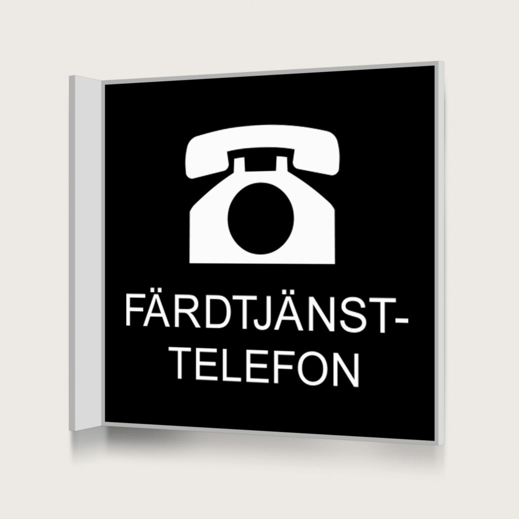 Flaggskylt Färdtjänsttelefon Svart 150 x 150 mm