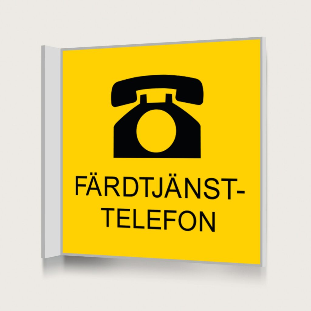 Flaggskylt Färdtjänsttelefon Gul 150 x 150 mm