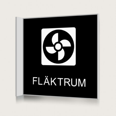 Flaggskylt Fläktrum Svart 150 x 150 mm