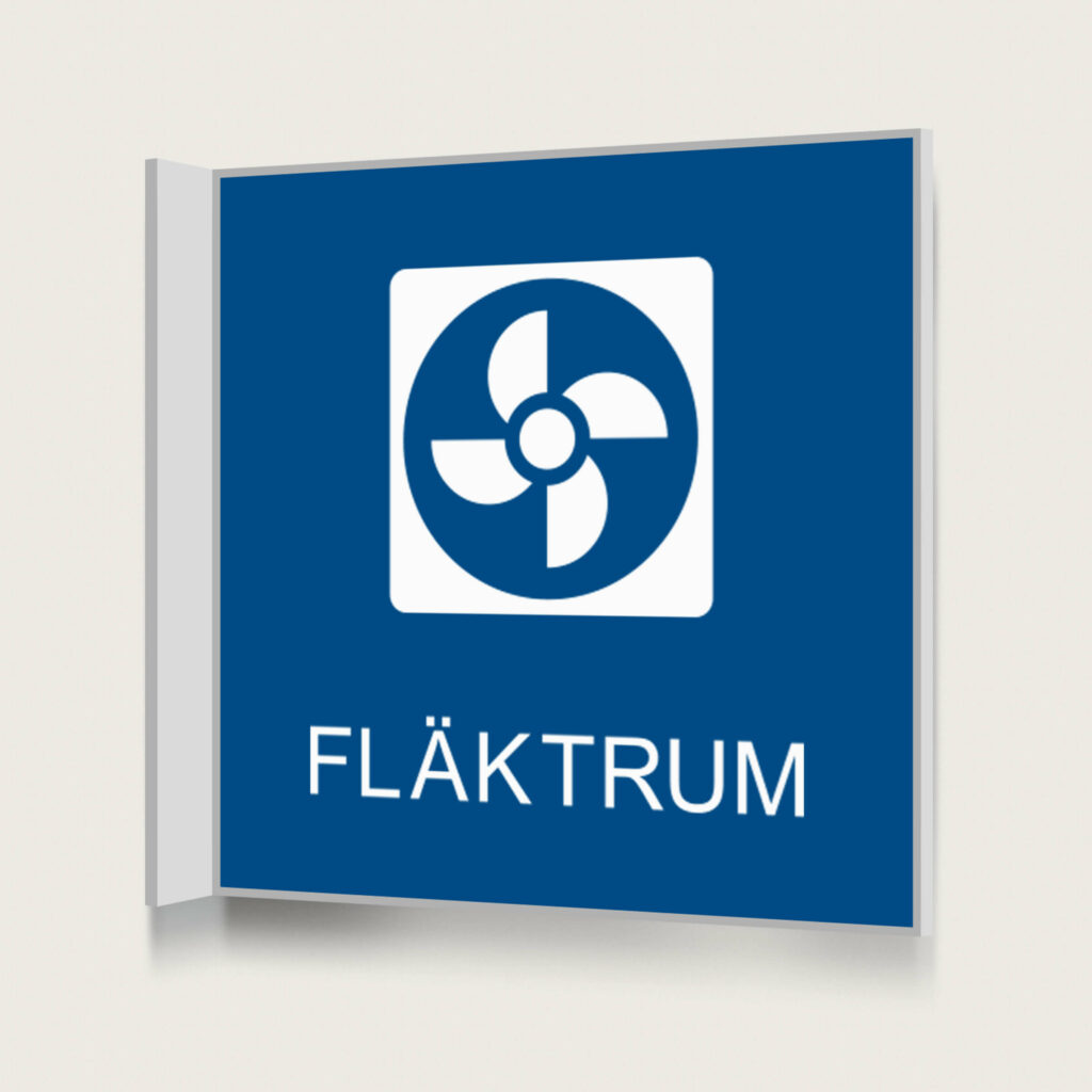 Flaggskylt Fläktrum Blå 150 x 150 mm