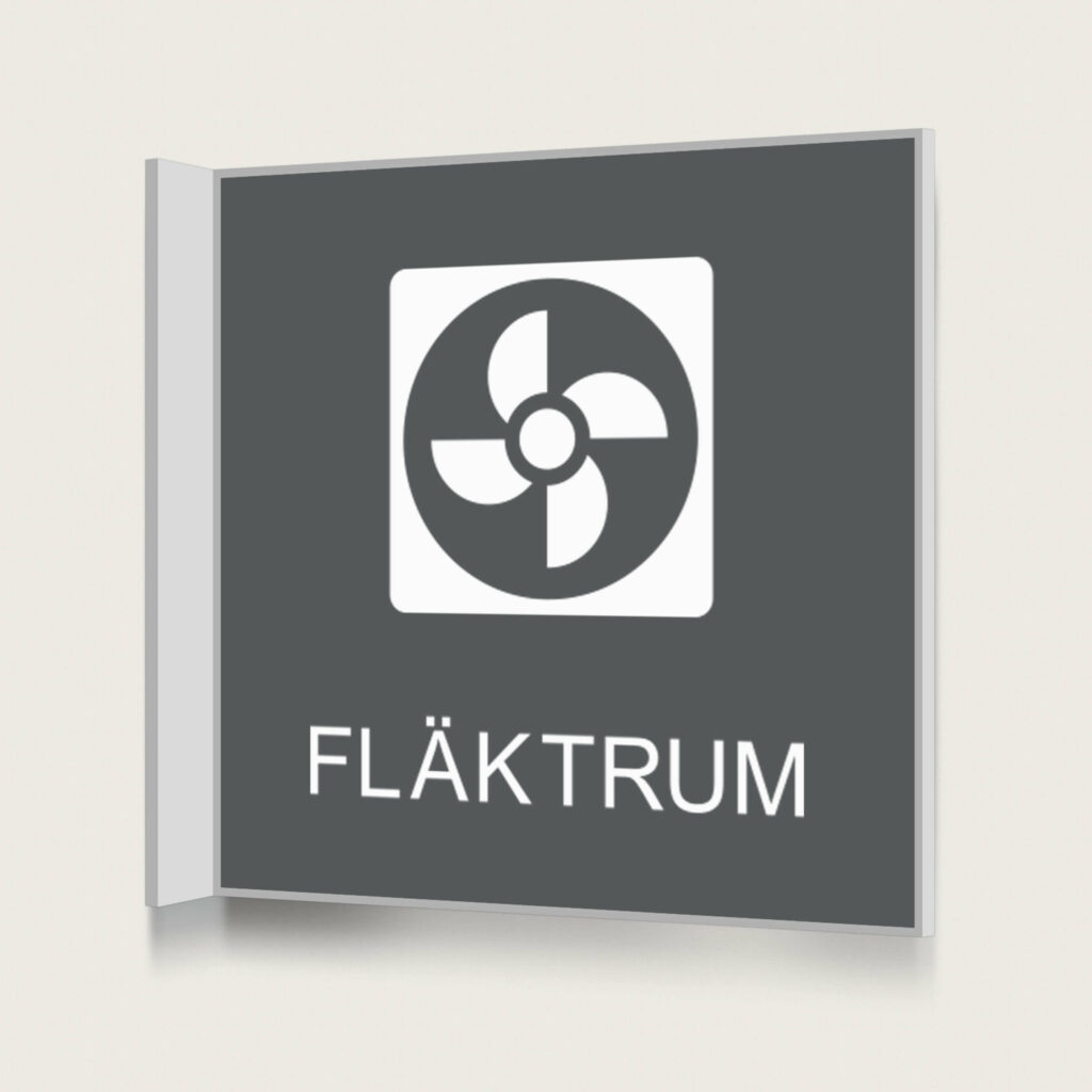 Flaggskylt Fläktrum Charcoal 150 x 150 mm