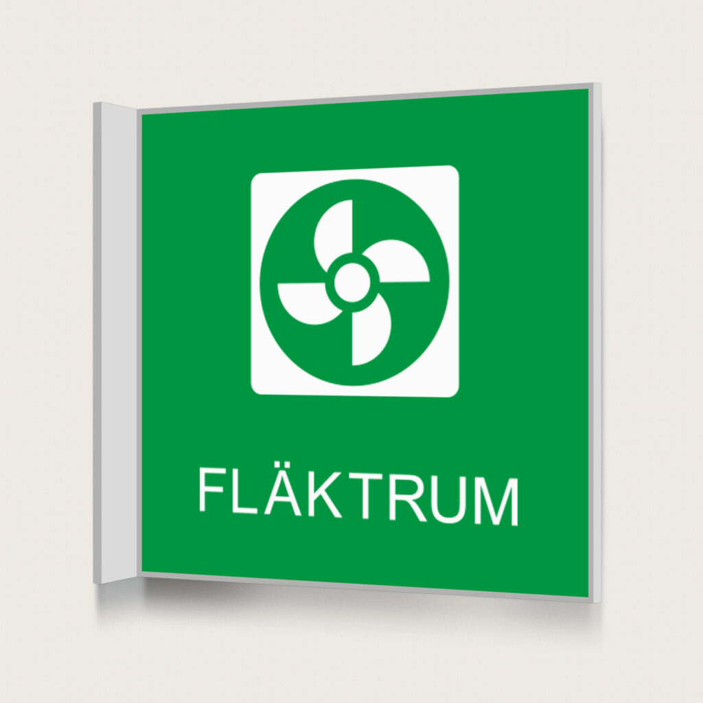 Flaggskylt Fläktrum Grön 150 x 150 mm