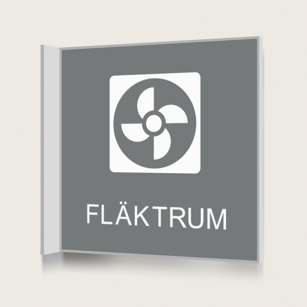 Flaggskylt Fläktrum Grå 150 x 150 mm