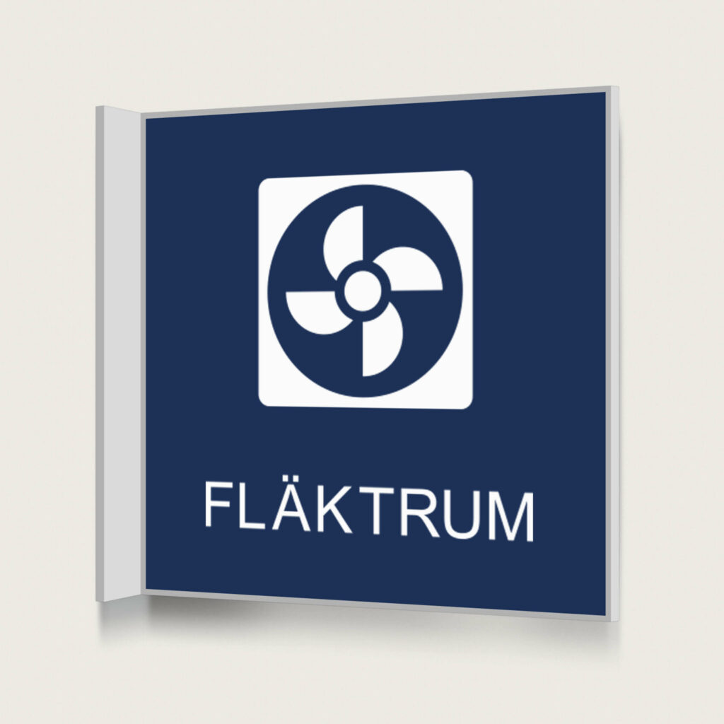 Flaggskylt Fläktrum Mörkblå 150 x 150 mm
