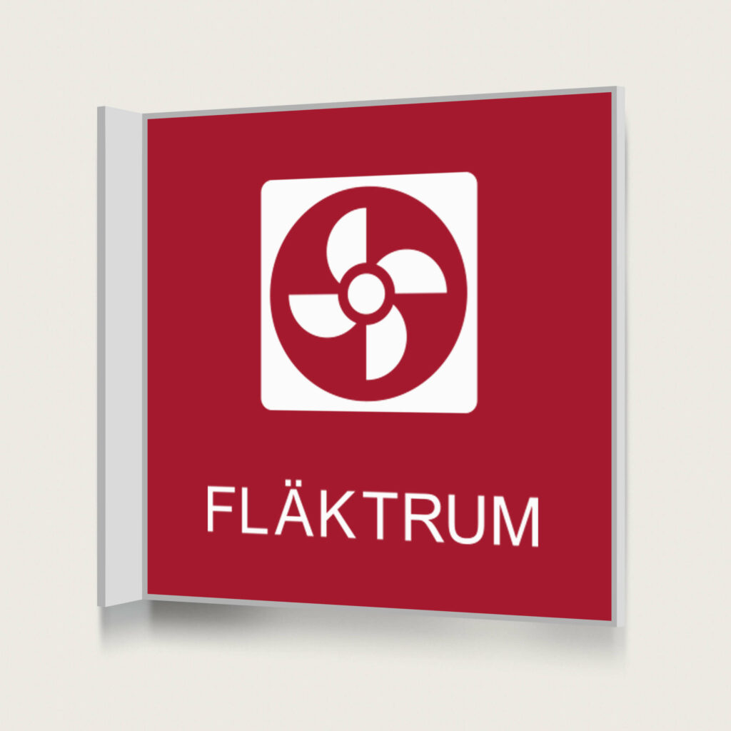 Flaggskylt Fläktrum Röd 150 x 150 mm