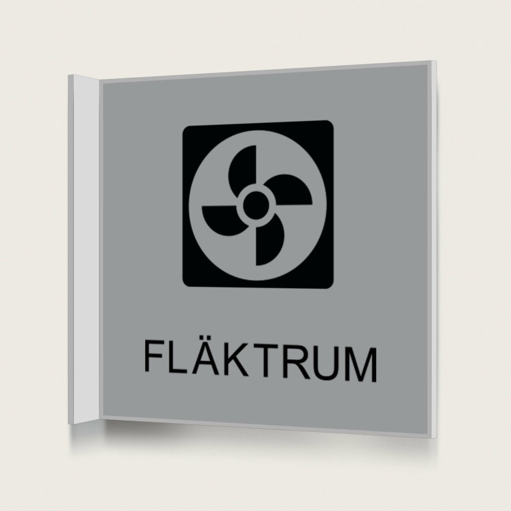 Flaggskylt Fläktrum Silver 150 x 150 mm