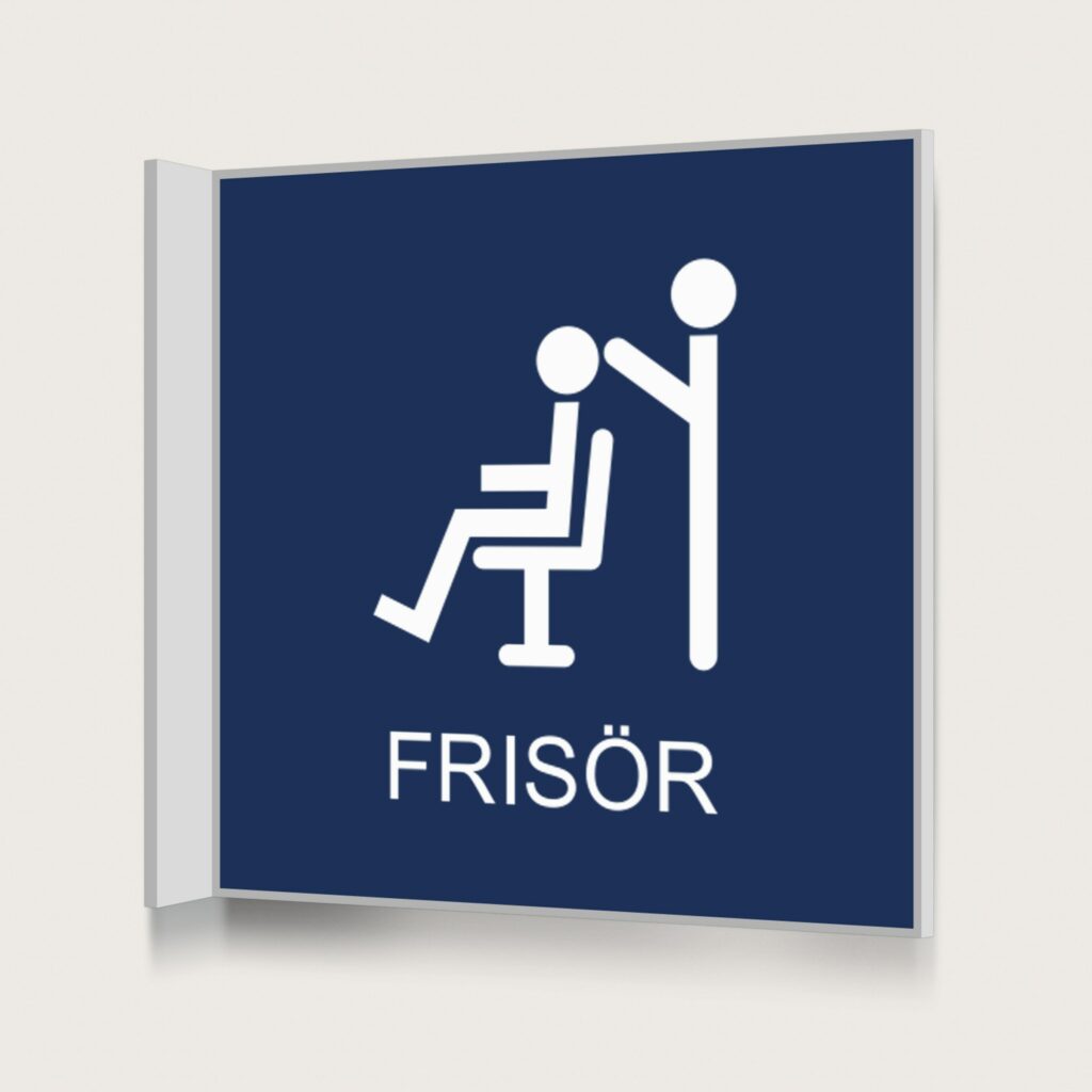Flaggskylt Frisör Mörkblå 150 x 150 mm