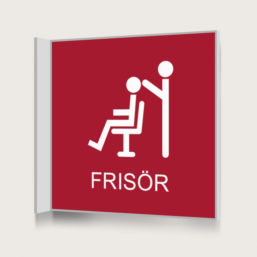 Flaggskylt Frisör Röd 150 x 150 mm