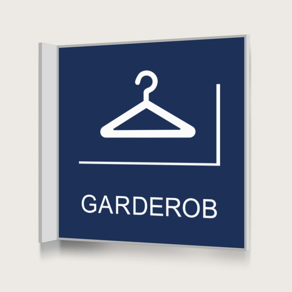 Flaggskylt Garderob Mörkblå 150 x 150 mm