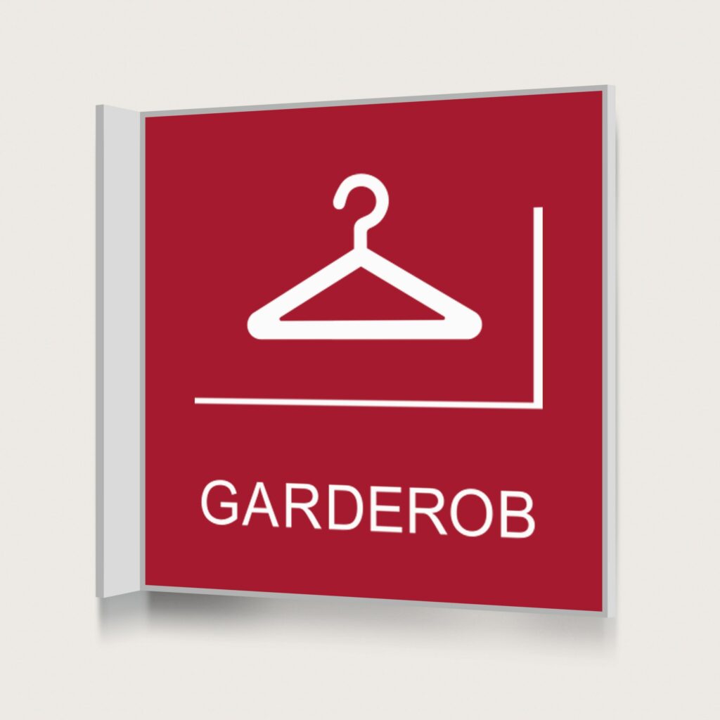 Flaggskylt Garderob Röd 150 x 150 mm