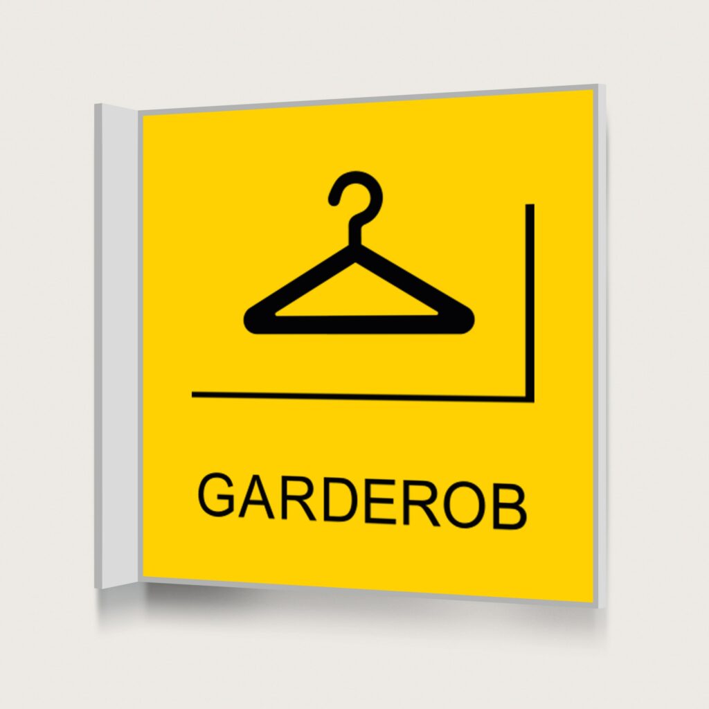 Flaggskylt Garderob Gul 150 x 150 mm