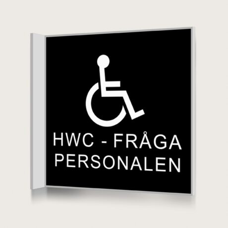 Flaggskylt HWC Fråga Personalen Svart 150 x 150 mm