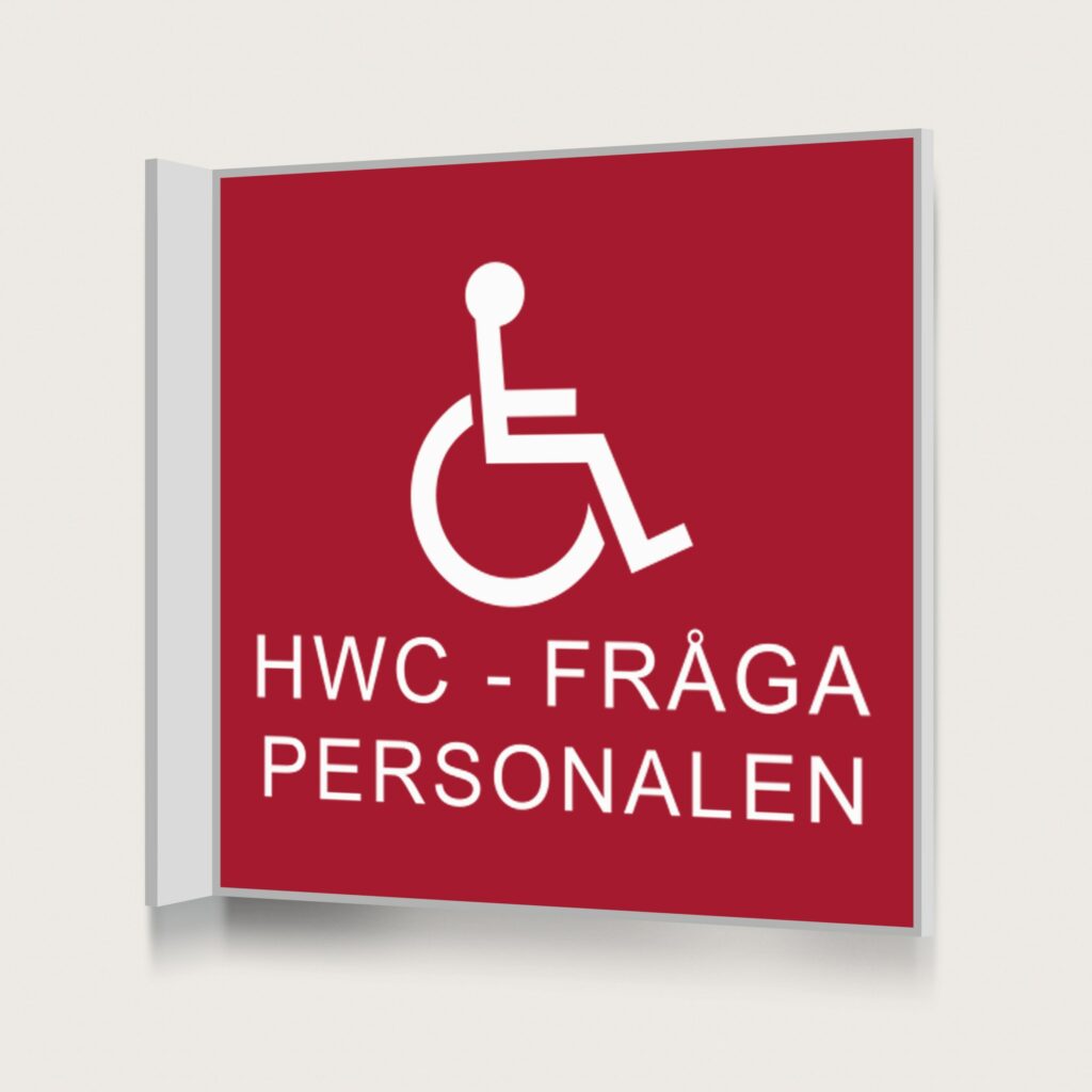 Flaggskylt HWC Fråga Personalen Röd 150 x 150 mm
