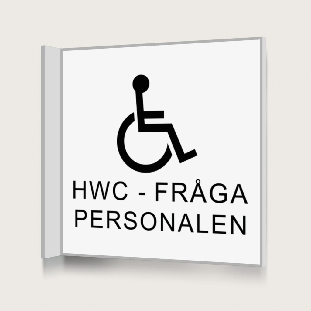 Flaggskylt HWC Fråga Personalen Vit 150 x 150 mm