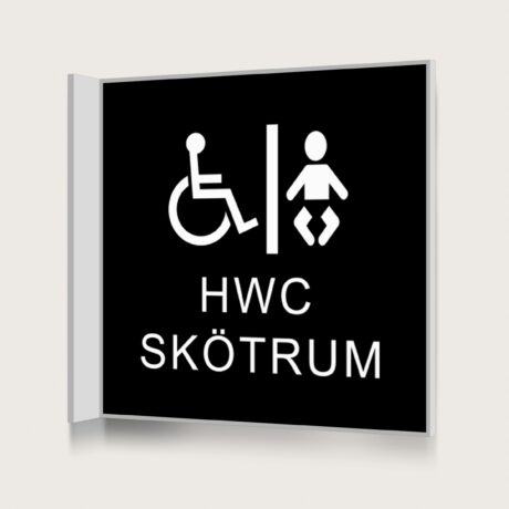 Flaggskylt HWC / Skötrum Svart 150 x 150 mm