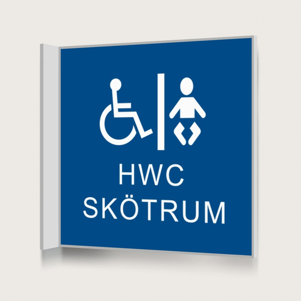 Flaggskylt HWC / Skötrum Blå 150 x 150 mm