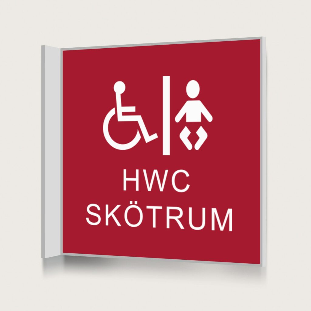 Flaggskylt HWC / Skötrum Röd 150 x 150 mm