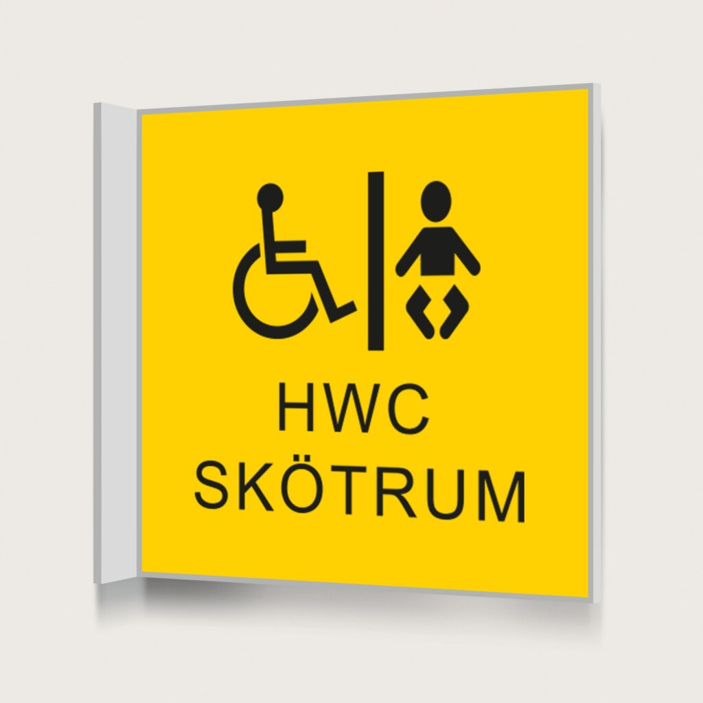 Flaggskylt HWC / Skötrum Gul 150 x 150 mm