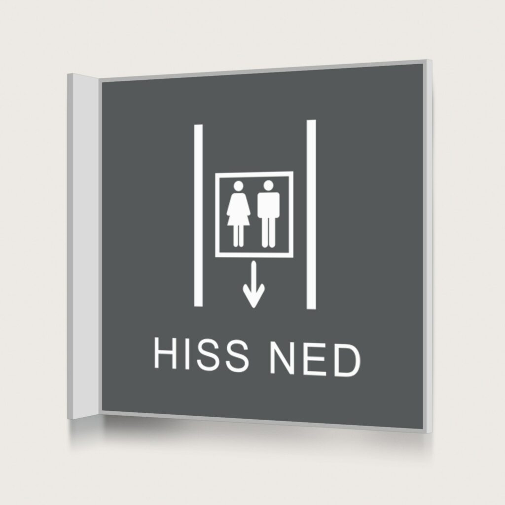 Flaggskylt Hiss Ned Charcoal 150 x 150 mm