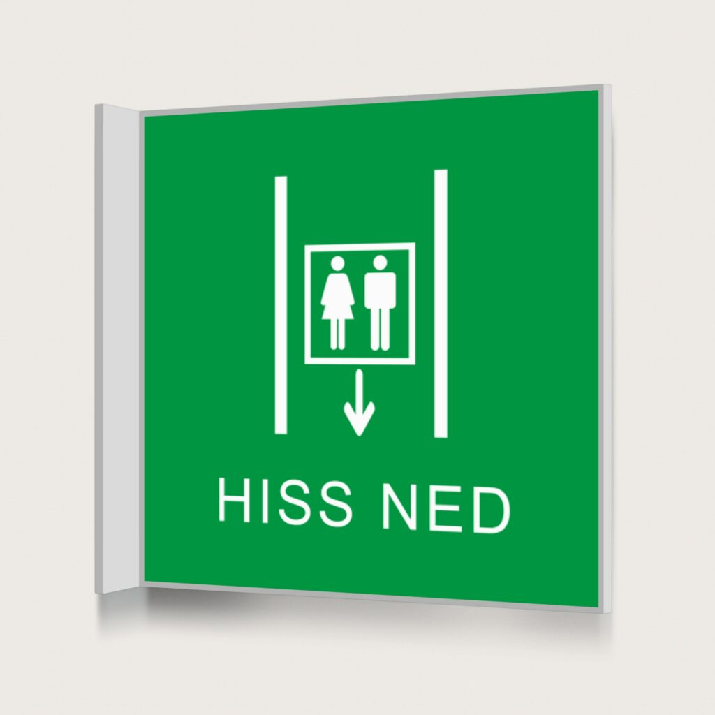 Flaggskylt Hiss Ned Grön 150 x 150 mm
