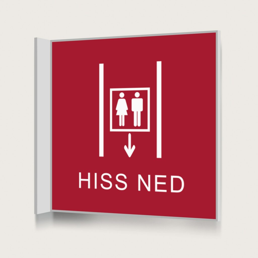 Flaggskylt Hiss Ned Röd 150 x 150 mm