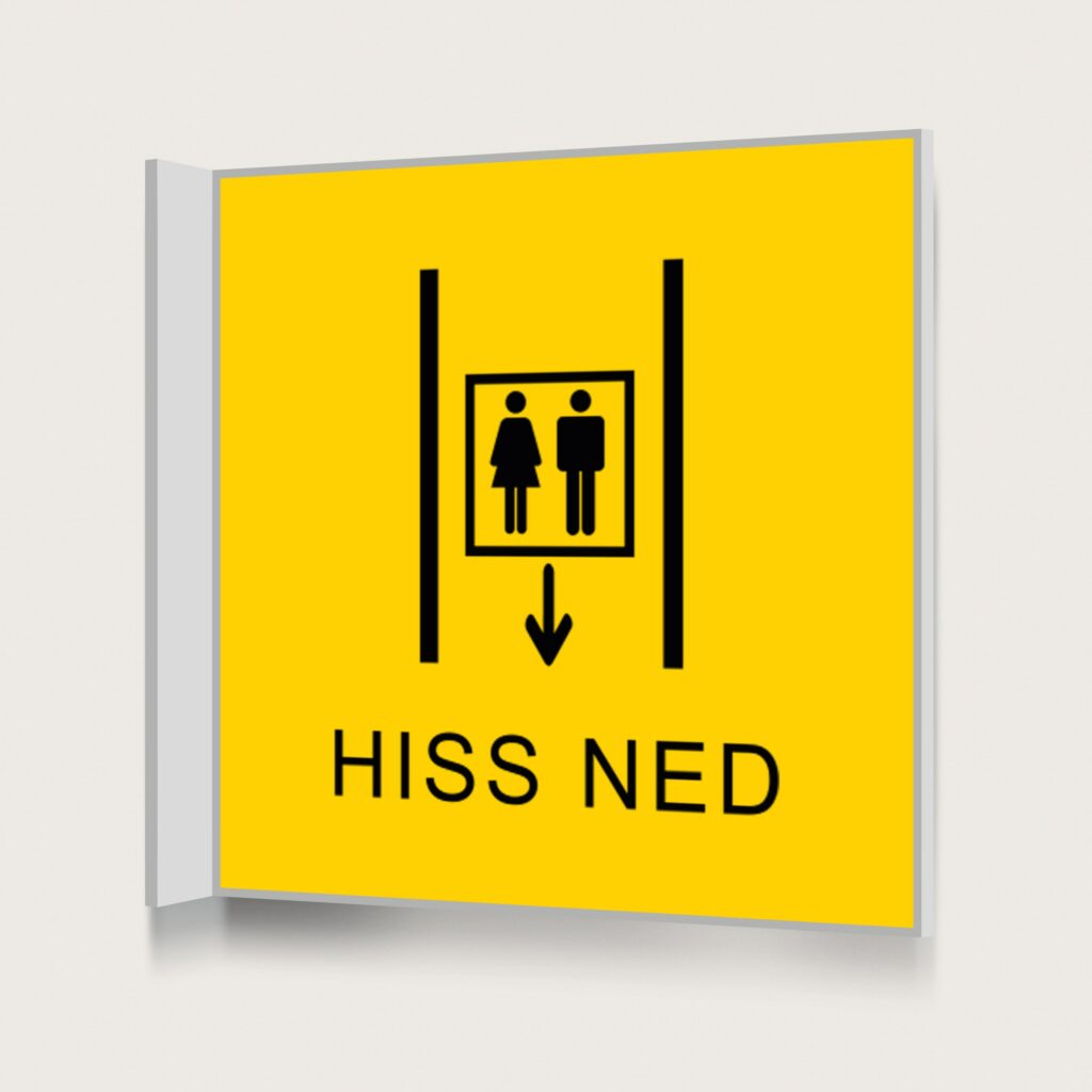 Flaggskylt Hiss Ned Gul 150 x 150 mm