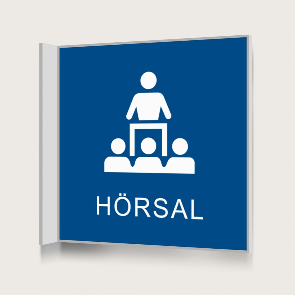 Flaggskylt Hörsal Blå 150 x 150 mm