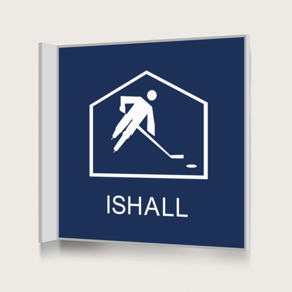 Flaggskylt Ishall Mörkblå 150 x 150 mm