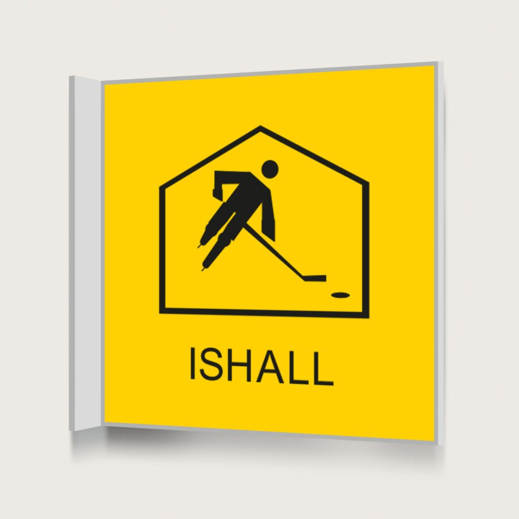 Flaggskylt Ishall Gul 150 x 150 mm
