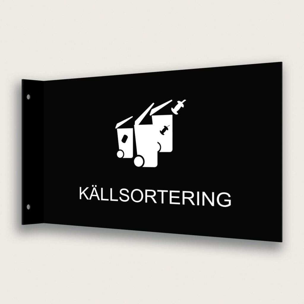 Flaggskylt Källsortering Svart 295 x 180 mm