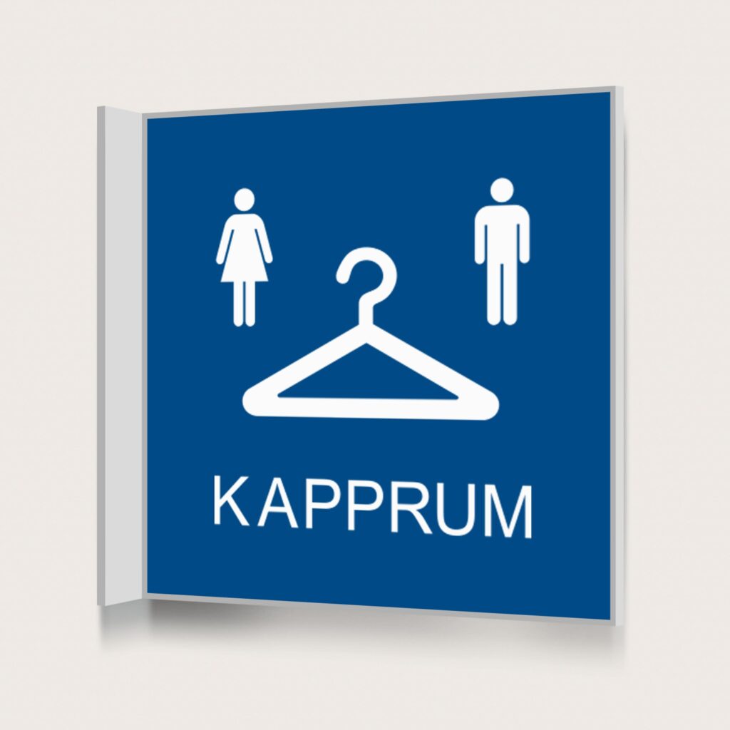 Flaggskylt Kapprum Dam och Herr Blå 150 x 150 mm