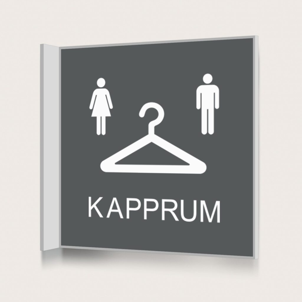 Flaggskylt Kapprum Dam och Herr Charcoal 150 x 150 mm