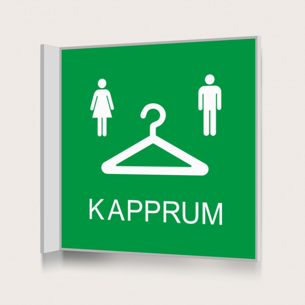 Flaggskylt Kapprum Dam och Herr Grön 150 x 150 mm