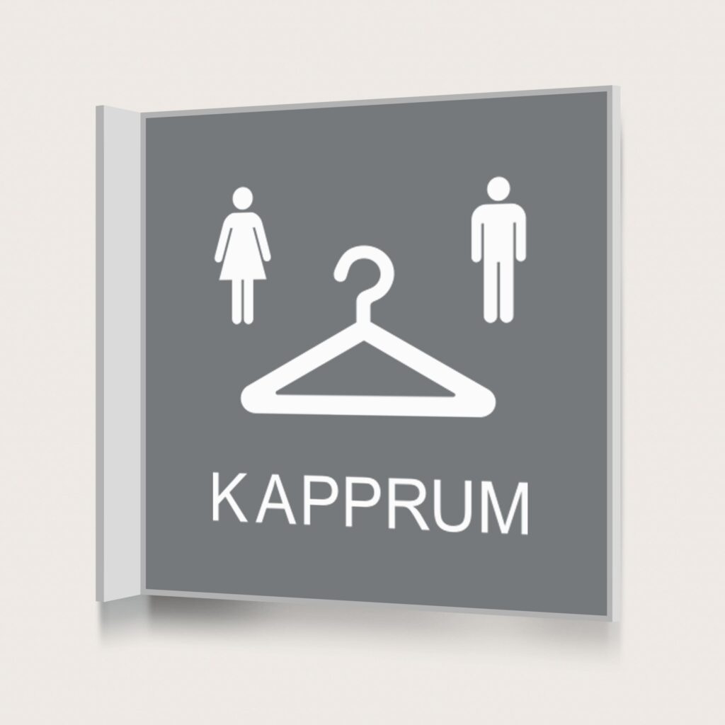 Flaggskylt Kapprum Dam och Herr Grå 150 x 150 mm