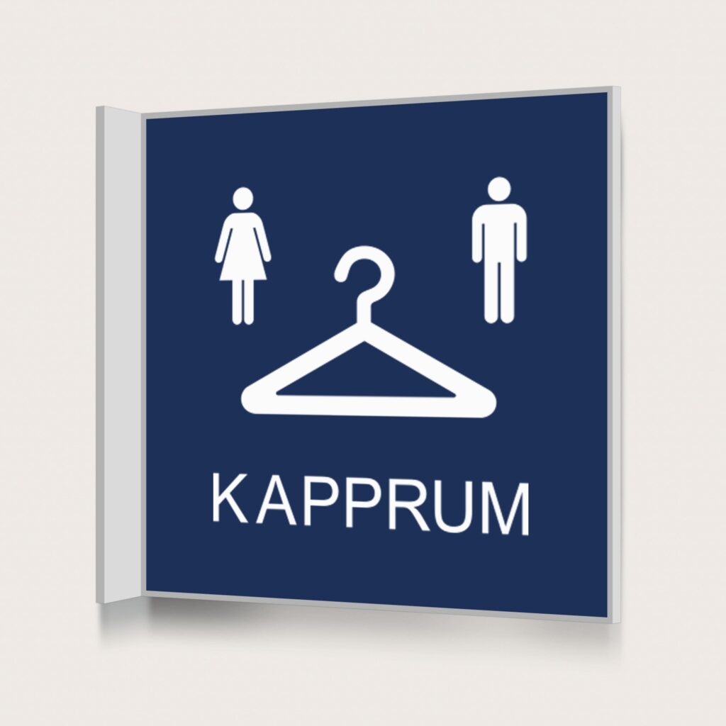 Flaggskylt Kapprum Dam och Herr Mörkblå 150 x 150 mm