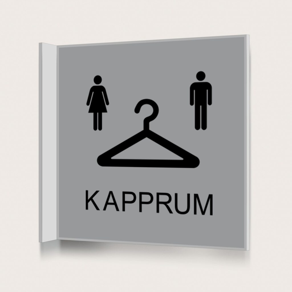 Flaggskylt Kapprum Dam och Herr Silver 150 x 150 mm